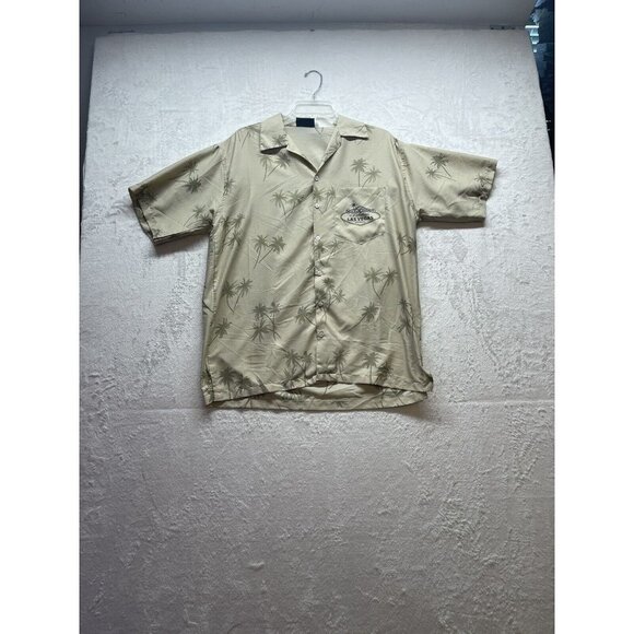 Las Vegas Palm Trees short sleeve button up MENS M Khaki Beige Retro - Picture 13 of 13